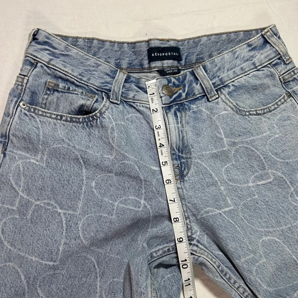 Aeropostale Blue Baggy Wide Leg Jeans Womens‎ 2 Regular All Over Hearts 30x32